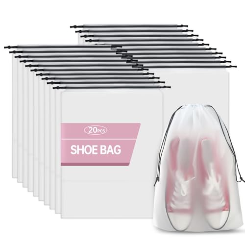20 Pack Shoe Bags for Travel, 11.8" x 15.7" Waterproof Travel Shoe Bags for Packing, Large Clear Shoe Organizers Pouch with Rope, Portable Drawstring Shoes Storage Bag for Men & Women