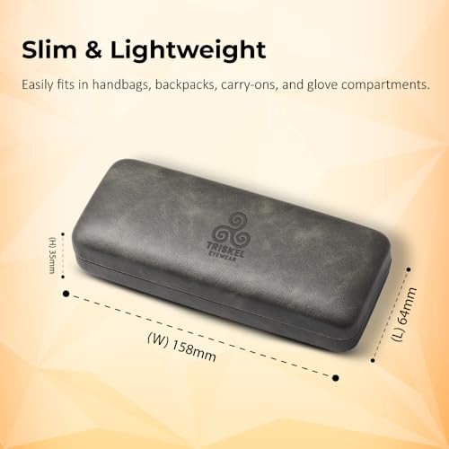 Premium Curved Rectangular Glasses Case, Hard Shell PU Leather Eyewear Holder. Magnetic Closure. - color: Charcoal Mist
