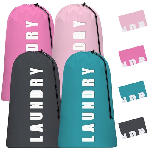4 Piece Drawstring Travel Laundry Bag, Large Laundry Bag, Men's and Women's Dirty Laundry and Gym Bag, Waterproof Wetproof Travel Bag - color: （A）4 Piece