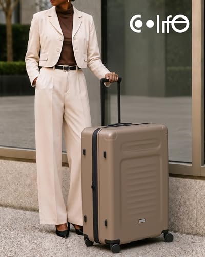 Coolife Expandable Luggage with TSA Lock Large Checked Apricot - color: Apricot, size: 29 Inch-EXT