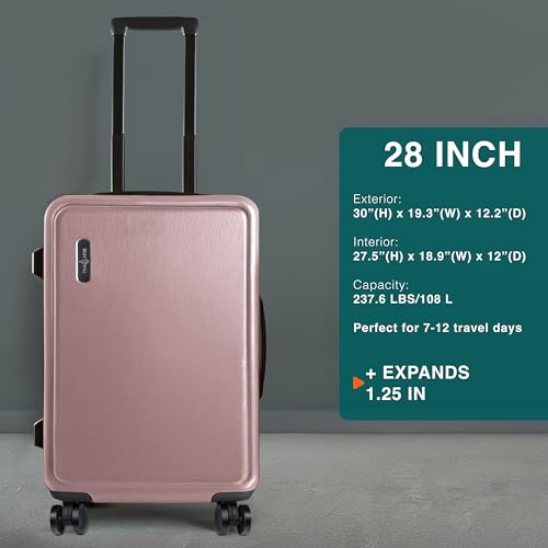 TRAVELARIM 28 Inch Luggage with Spinner Wheels, Hard Shell Suitcase with TSA Locks for Luggage, Travel Large Suitcase, Expandable Hard Shell Suitcases, Pink - color: Pink, size: Large 28-Inch Checked