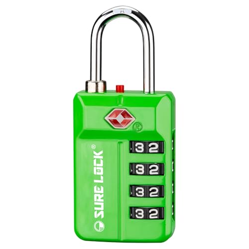 SURE LOCK TSA Approved 4-Digit Resettable Combination Luggage Lock with Open Alert, Easy-Read Dials - for Luggage, School Lockers, Gym, Office, Toolbox & Security Cases(Green 1 Pack) - color: Green