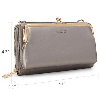 Montana West Crossbody Cell Phone Purse for Women RFID Blocking Cellphone Wallet - color: Wallet Sliver