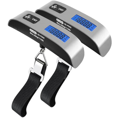 Luggage Scale Dr.meter 2 Pack Travel Essential Digital Luggage Weight Scale | 110lb/50kg Portable Handheld Scale with Rubber Paint, Temperature Sensor, Battery Included - color: 2 * Silver