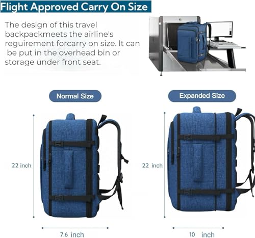 55L Extra Large Travel Backpack for Men, Expandable Carry On Backpack - color: Blue, size: 3X-Large(22"x14"x10")