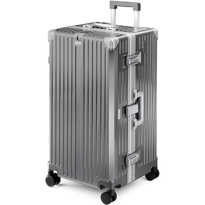 ALPHA CAMP Trunk Luggage 28 Inch with Aluminum Frame Zipperless Suitcase - color: Grey, size: 28 Inch
