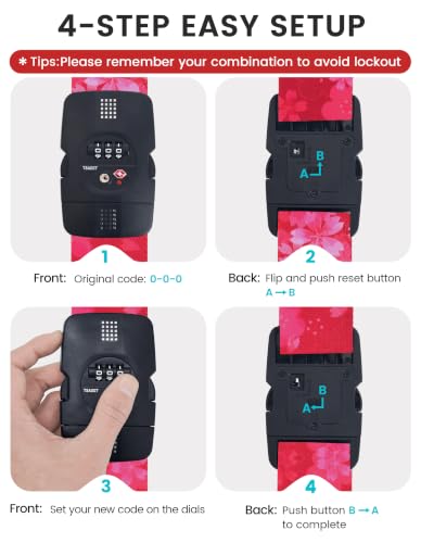 Travelkin Luggage Straps TSA Approved, Suitcase Straps with TSA Lock - color: Sakura