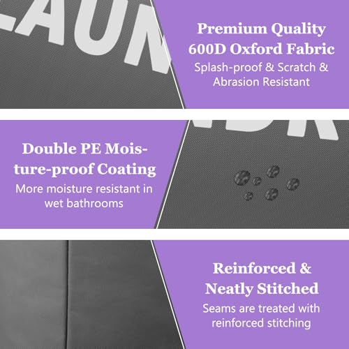 95L Collapsible Laundry Basket, Clothes Hamper with Handle, Dark Grey - color: Dark Grey, size: L-95L