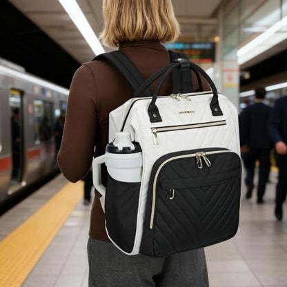 VANKEAN 15.6 Inch Laptop Backpack for Women Large Capacity - color: Beige/Black, size: 15.6 Inch