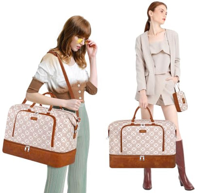 TIBES Travel Weekender Bag for Women, Overnight Bag with Shoe Compartment - color: X-Brown Plaid