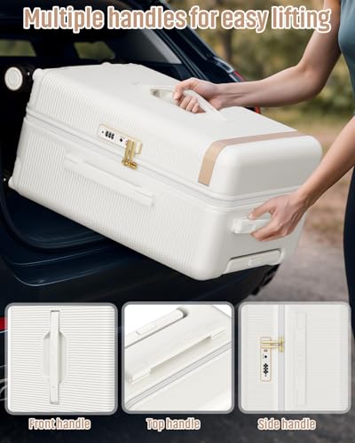 Joyway Luggage Sets 2 Piece, 22 Inch Carry On and 26 Inch Checked, White - color: Beige, size: 22+26 inch