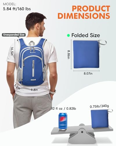 Seektop Small Hiking Backpack Expandable 12L-15L - color: Navy Blue