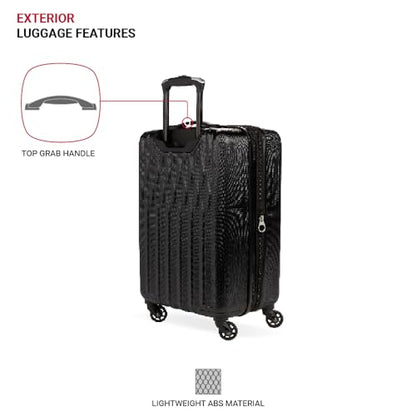 SwissGear 8018 Expandable Luggage Set, 3-Piece Hardside Luggage Set with Spinner Wheels - color: Black, size: 3-Piece Set (20/24/27)