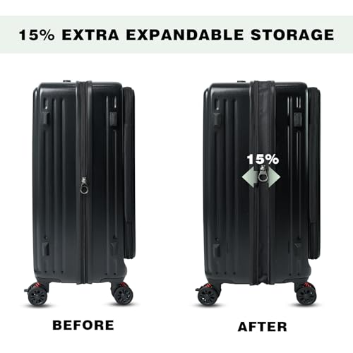 Checked Luggage with Spinner wheels, 24 inch luggage, Medium Suitcases with Wheels,Hard Shell Top-open Design Expandable Luggage - color: Black, size: 24 inch