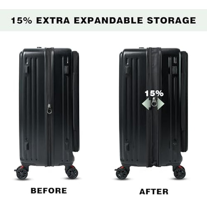 Checked Luggage with Spinner wheels, 24 inch luggage, Medium Suitcases with Wheels,Hard Shell Top-open Design Expandable Luggage - color: Black, size: 24 inch