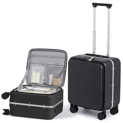 mixi 17x14x9 Carry On Luggage Underseat PC Hard Shell Suitcase Top Opening Aluminum Frame Travel Suitcases with Wheels, Black - color: Black, size: 17x14x9 Inch