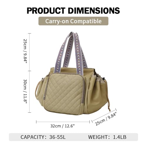 Travel Duffel Bag Weekender Bags for Women, Expandable Tote Handbag Diaper Bag Backpack Shoulder Bag for Car Work Daily - color: Khaki