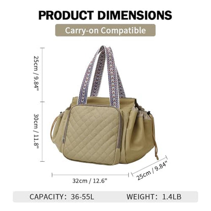 Travel Duffel Bag Weekender Bags for Women, Expandable Tote Handbag Diaper Bag Backpack Shoulder Bag for Car Work Daily - color: Khaki