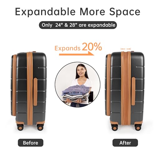 28'' Checked Luggage,Expandable 20% Suitcase,TSA LOCK - color: Grey, size: 28" Large Checked