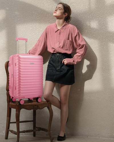 LARVENDER Expandable Carry on Luggage 20inch Suitcase with Wheels, Berry - color: Berry, size: 3 Piece Set (20/DB/TB)