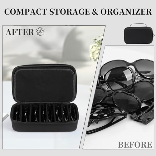 AUTOARK EVA Hard Shell Travel Eyeglasses Case,7 Adjustable Dividers,Holds 8 Glasses,Felt Lining - color: Black