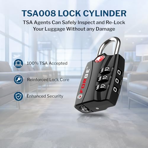 Forge TSA Approved Luggage Locks, Open Alert TSA Locks, Black, 1 Pack - color: Black 1PK