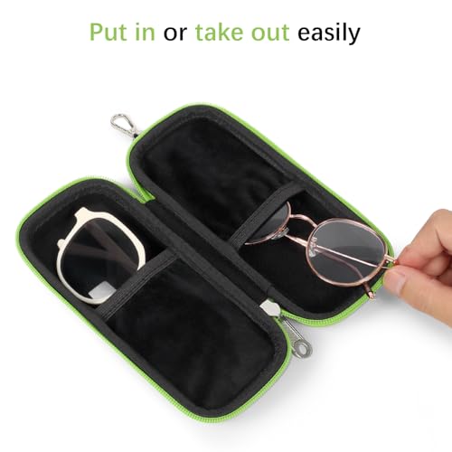 Double Eyeglasses Case for Dual Sunglasses, Hard Shell with Zipper - color: Green Wave