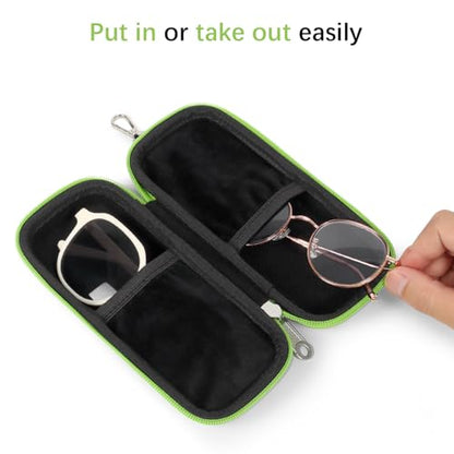 Double Eyeglasses Case for Dual Sunglasses, Hard Shell with Zipper - color: Green Wave
