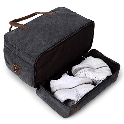 S-ZONE Mens Canvas Travel Duffel Bag Weekend Overnight Bag with Shoes Laptop Compartment 2.0 Version - color: Dark Grey