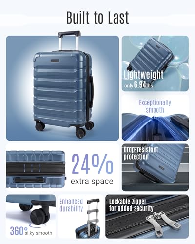 LIGHT FLIGHT Carry On Luggage 22x14x9 Airline Approved Suitcase,Royal Blue - color: Royal Blue