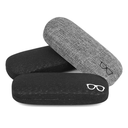 RayLove 3-Pack Hard Shell Eyeglasses Case Reading Glasses Hard Case - color: Black Black Grey