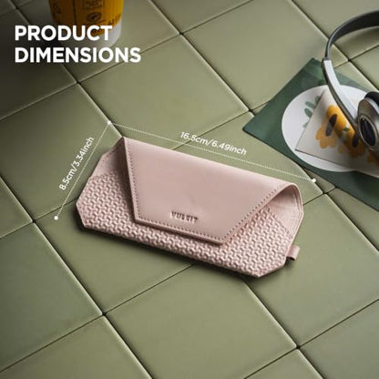 VULKIT Portable Leather Eye Glasses Case for Women & Men, Slim Sunglass Case, Unisex Eyeglass Case - color: Nude Apricot
