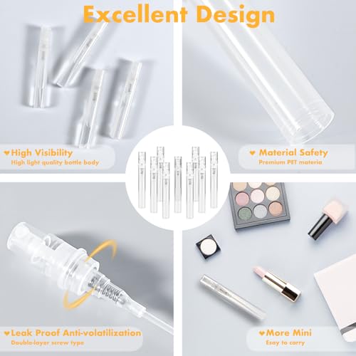 Chiallco Mini Perfume Sample Bottles, 10 Pack 5 ml Plastic Small Perfume Spray Bottle, Fine Mist, Portable Perfume Travel Refillable Bottle, Upgraded atomizer sprayer for perfume, Clear - style: 5ML