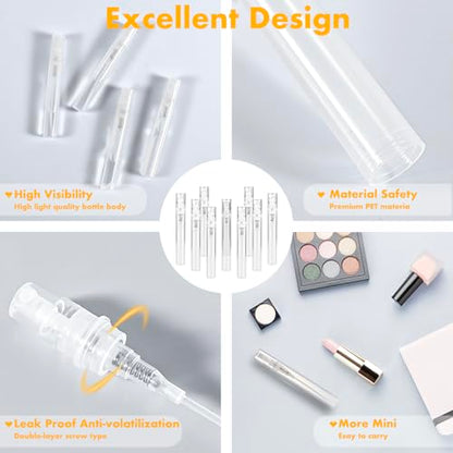 Chiallco Mini Perfume Sample Bottles, 10 Pack 5 ml Plastic Small Perfume Spray Bottle, Fine Mist, Portable Perfume Travel Refillable Bottle, Upgraded atomizer sprayer for perfume, Clear - style: 5ML