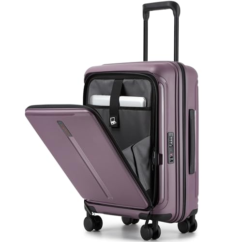 20 Inch Hardside Carry On Luggage Laptop Compartment, Expendable Suitcase - color: Purple