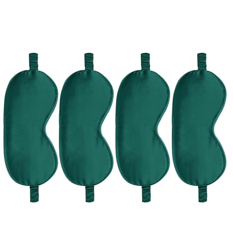 4PACK Sleep Masks Satin Eye Mask Silk Eyes Cover Silky Blindfold Blackout Eyeshade Soft Eyeshades Sleeping Covers Travel Nap - color: Peacock Green