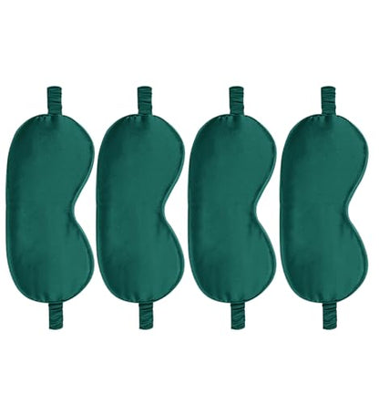 4PACK Sleep Masks Satin Eye Mask Silk Eyes Cover Silky Blindfold Blackout Eyeshade Soft Eyeshades Sleeping Covers Travel Nap - color: Peacock Green