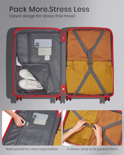Kono 28 Inch Hard Shell PP Luggage, 4 Spinner Wheels Suitcase, Red - color: Red, size: Checked-large 28-inch