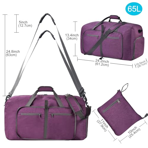 Felipe Varela Foldable Duffle Bag for Travel Weekend Overnight Gym Camping - color: H Purple, size: 115L