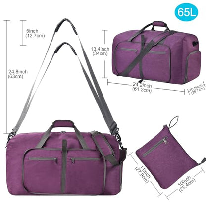 Felipe Varela Foldable Duffle Bag for Travel Weekend Overnight Gym Camping - color: H Purple, size: 40L