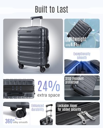 LIGHT FLIGHT Carry On Luggage 22x14x9 Airline Approved Suitcase,Gray - color: Gray
