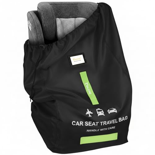 BALEINE Car Seat Travel Bag for Airplane, Water-Resistant Car Seat Bags for Air Travel, Foldable Cover with 3 Handles, Fits Toddler Carseat, Convertible and Booster Seats (Black) - color: Black