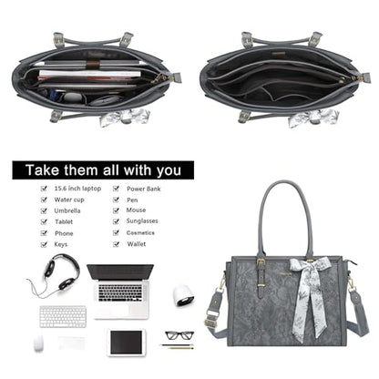 MOSISO Laptop Bag for Women, 17-17.3 inch PU Leather Tote Bag - color: Gray, size: 17.3 inch
