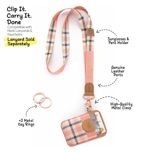 POCKT Elastic Card Holder Wallet for Women and Men, Genuine Leather Slim RFID Blocking Front Pocket Credit Card Holder, Cute Small Minimalist Wallet | Pink Plaid - color: Pink Plaid