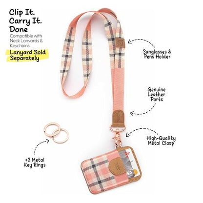 POCKT Elastic Card Holder Wallet for Women and Men, Genuine Leather Slim RFID Blocking Front Pocket Credit Card Holder, Cute Small Minimalist Wallet | Pink Plaid - color: Pink Plaid