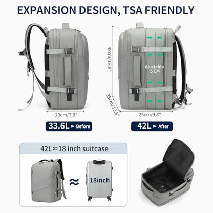 Travel Backpack,Expandable Carry on Daypack Personal Item Bag - color: Gray