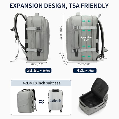 Travel Backpack,Expandable Carry on Daypack Personal Item Bag - color: Gray