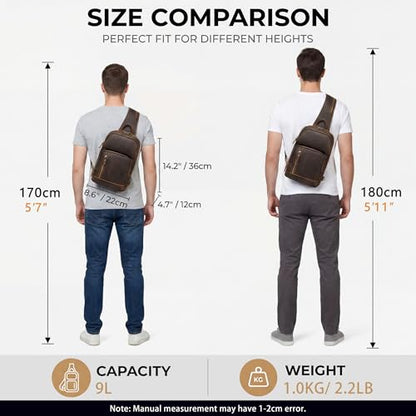 LANNSYNE Full Grain Leather Sling Bag For Men, Crossbody Bag fits 12.9" iPad Crossbody Chest Daypack - color: Brown