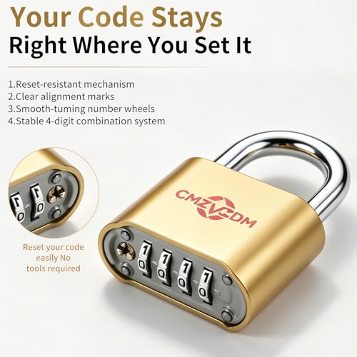 Combination Padlock, Heavy Duty 4 Digit Outdoor Combo Lock with Weather Resistant Body and Cut Resistant Shackle for Gates, Fence, Sheds, Toolboxes, Gym, Hasp Storage, 1 Pack - size: Short-Shackle