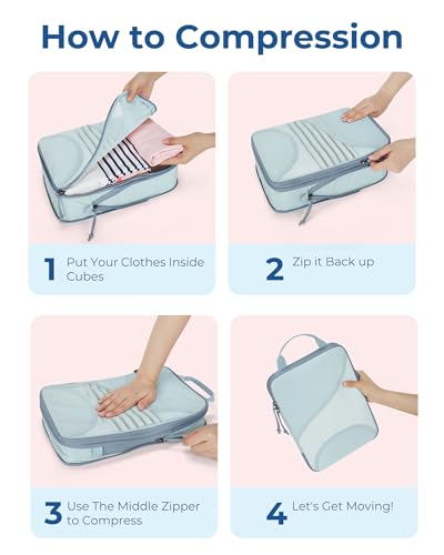 Bagsmart Compression Packing Cubes, Travel Bag Cruise Ship Essentials - color: Light Blue, size: 6 Set